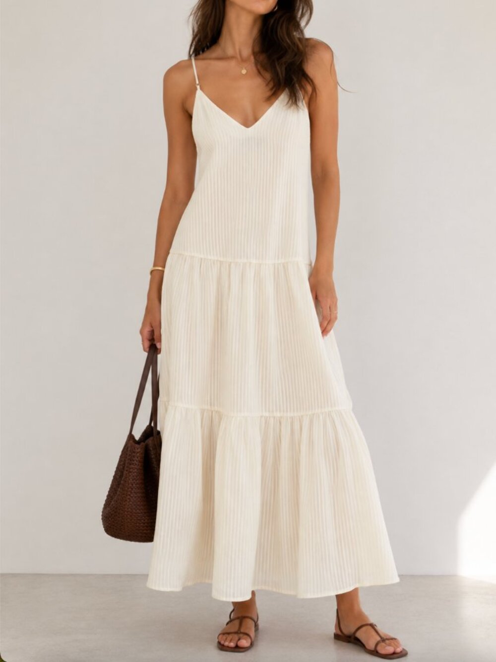& Other Stories Paris Atelier Tiered Striped Maxi Dress Cream Size 4/XS